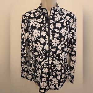 NWT Cynthia Rowley Black and White Floral Zip-Up Hoodie